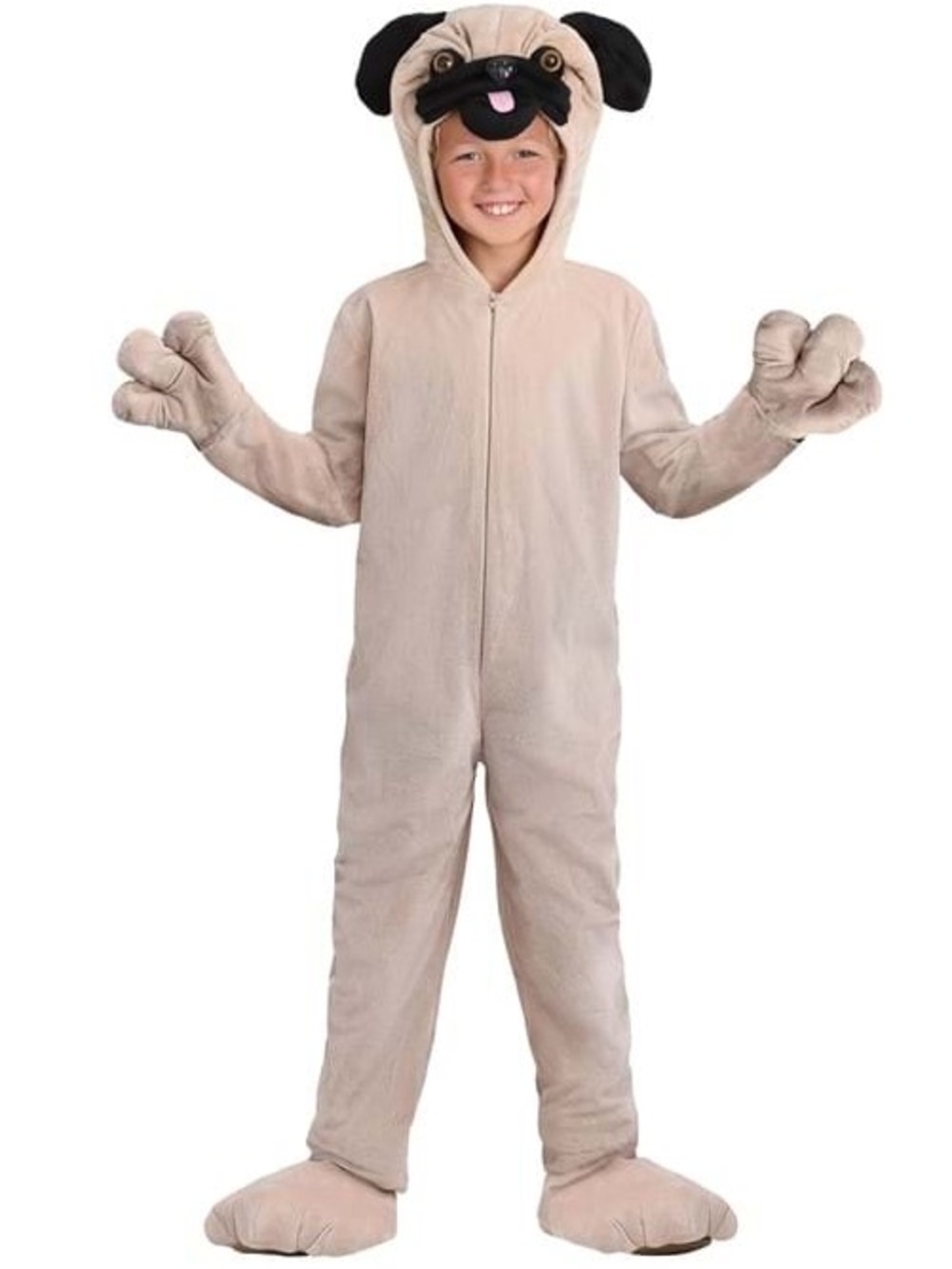 Kids Small Pug Halloween Costume with Hood and Paws